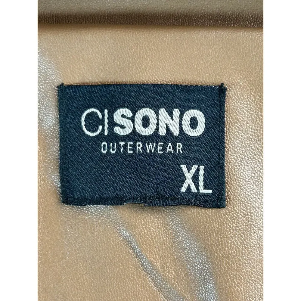 Cisono Women's XL Brown Faux Leather Cropped Jacket Balloon Sleeve Vegan Leather - Picture 3 of 9